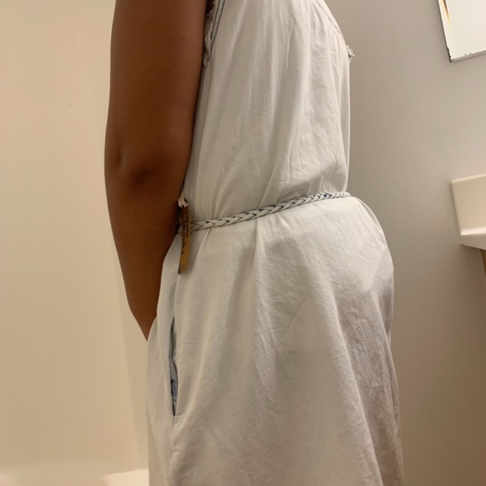 a light blue jean dress.